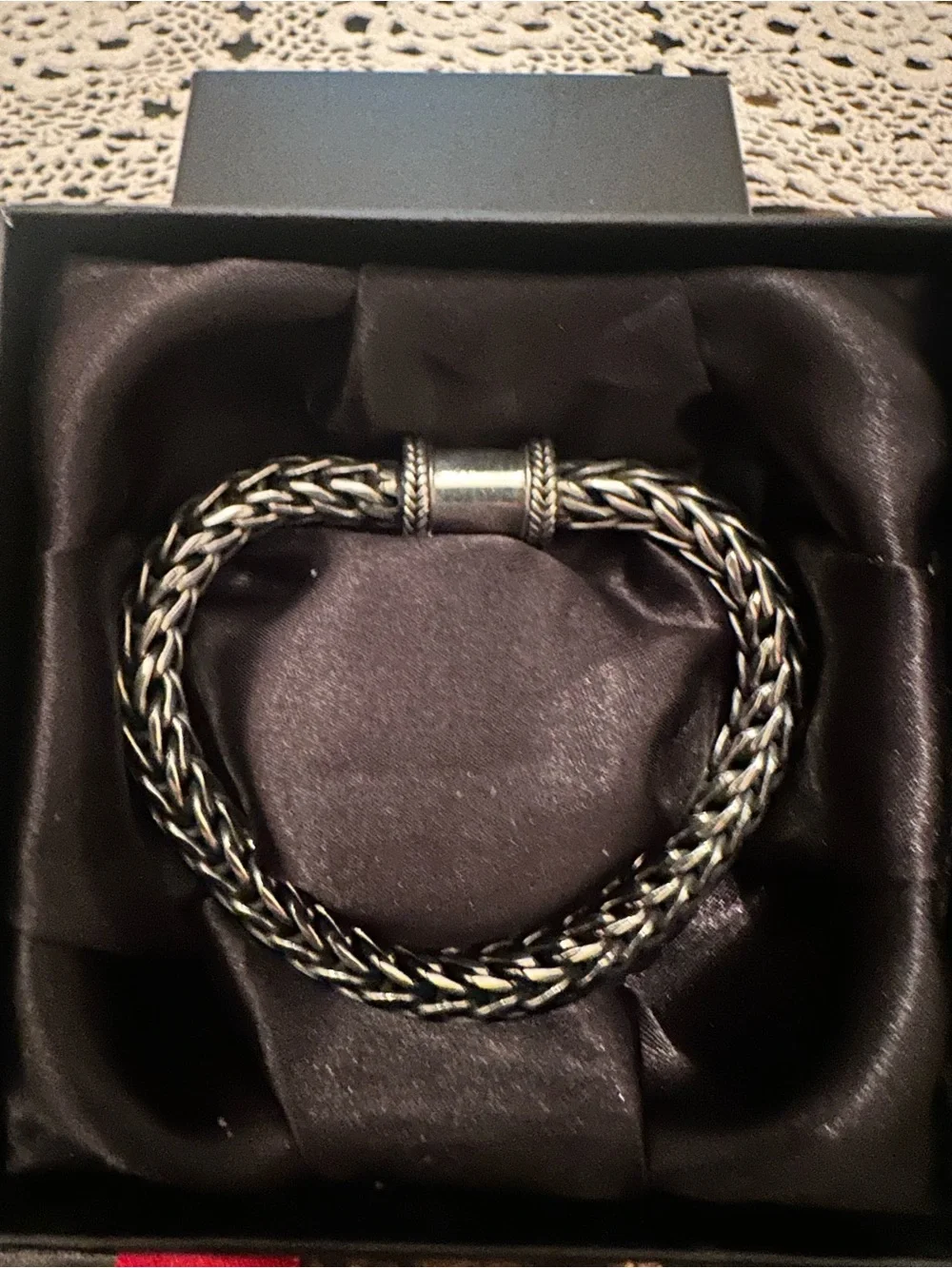 Men's Braided Sterling-Style Bracelet with Barrel Clasp - Silver